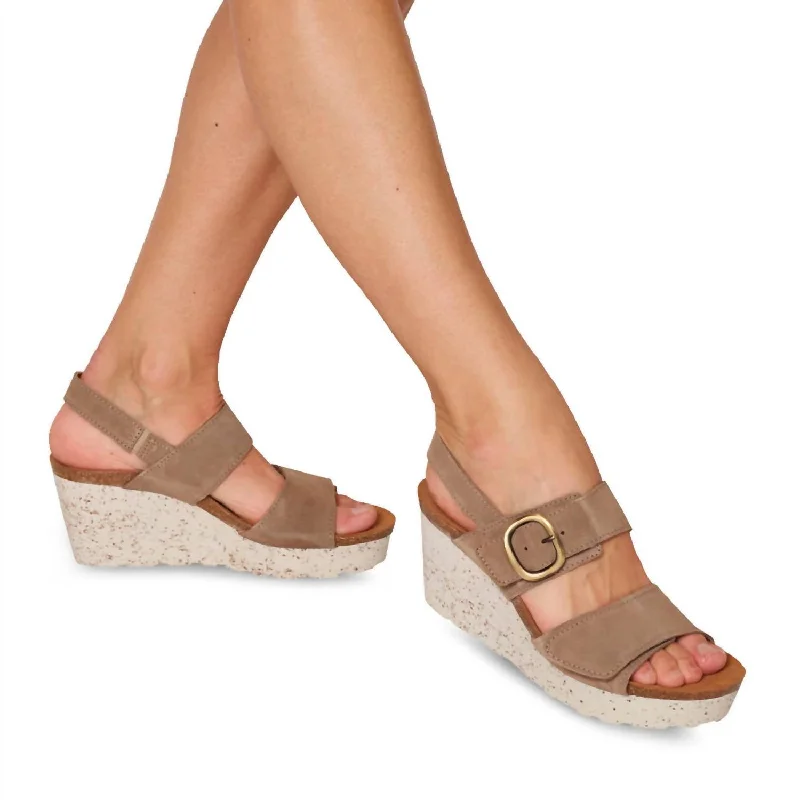 Peasant Wedge Sandal In Greige